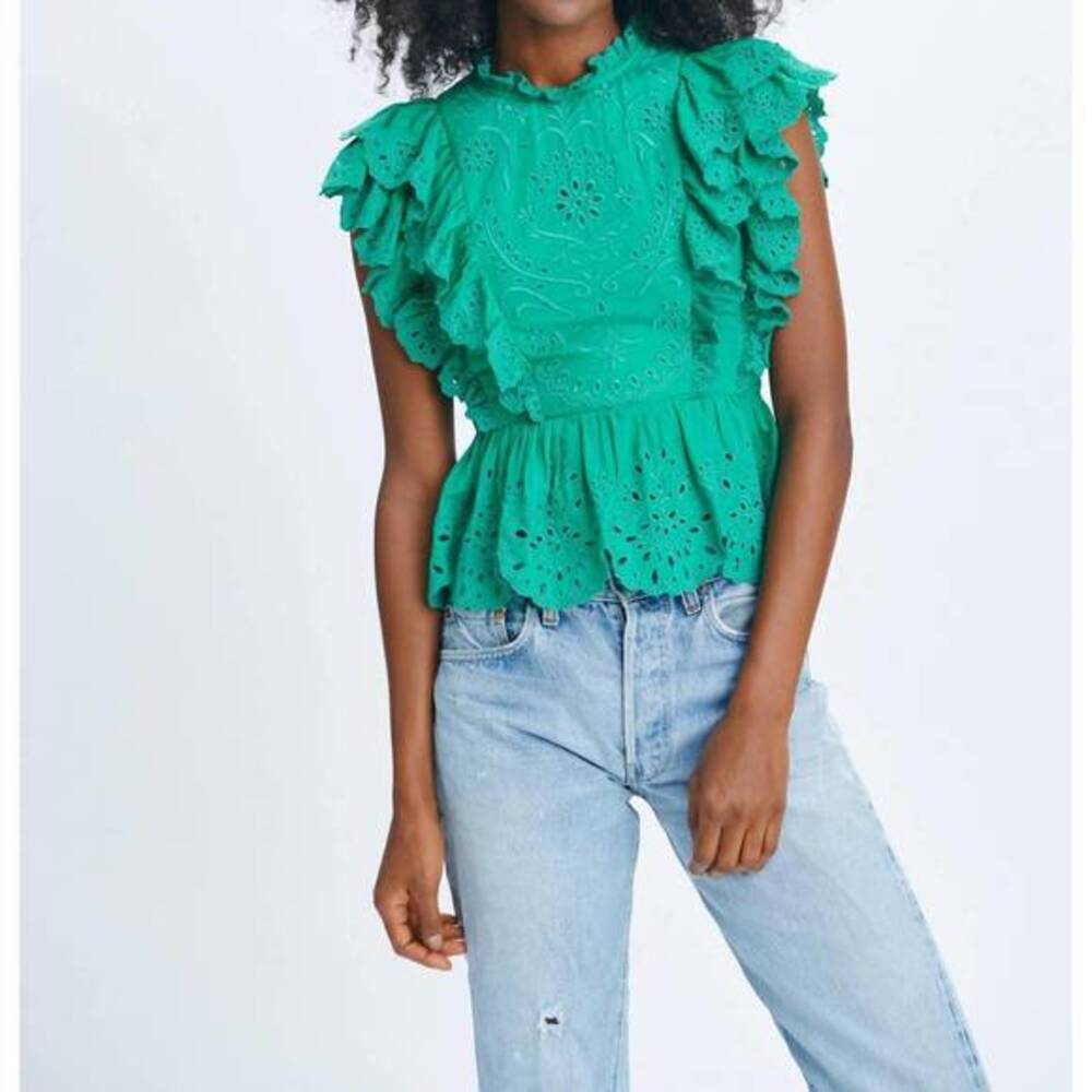 Love The Label kelly green eyelet blouse